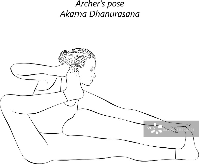 女性做阿卡纳弓式瑜伽的素描图片素材