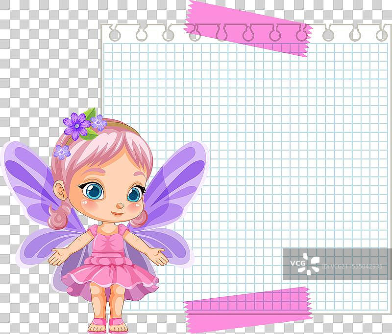 可爱的有翅膀的仙女坐在方格纸上图片素材