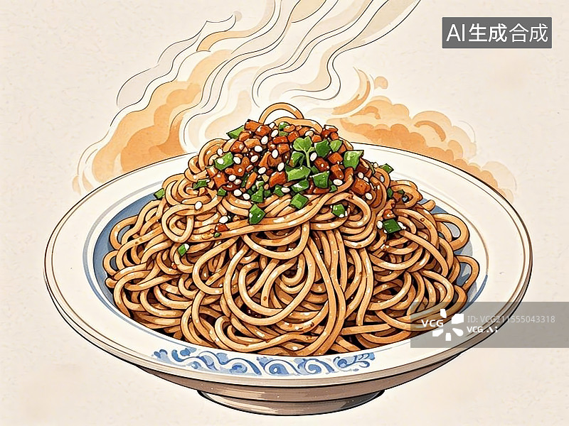 【AI数字艺术】传统美食热干面手绘线稿风格图片素材