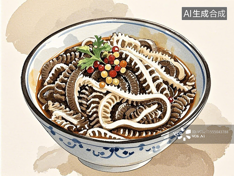 【AI数字艺术】传统美食老北京爆肚手绘线稿风格图片素材