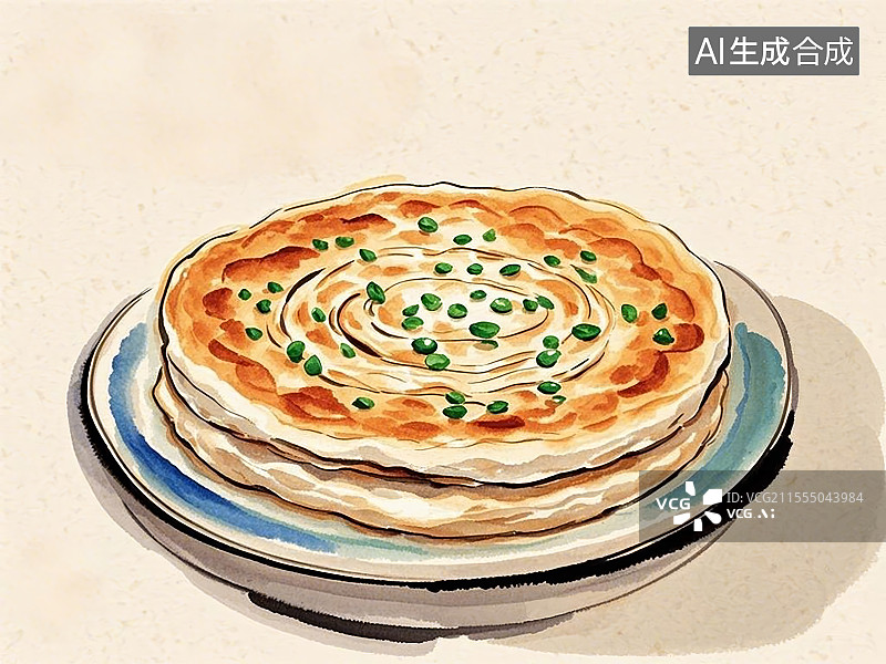【AI数字艺术】传统美食葱油饼手绘线稿风格图片素材