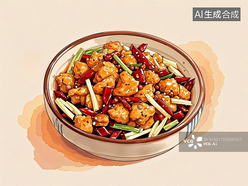 【AI数字艺术】传统美食重庆辣子鸡手绘线稿风格图片素材
