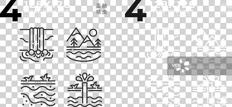 自然水体线性图标集（深色背景）图片素材
