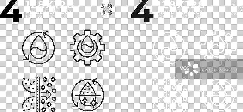 水处理线性图标集（适用于深色和浅色背景）图片素材