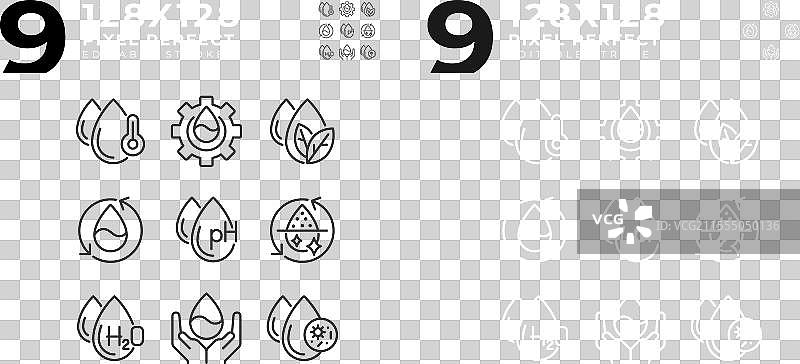 水滴线性图标集，适用于暗色和亮色模式图片素材