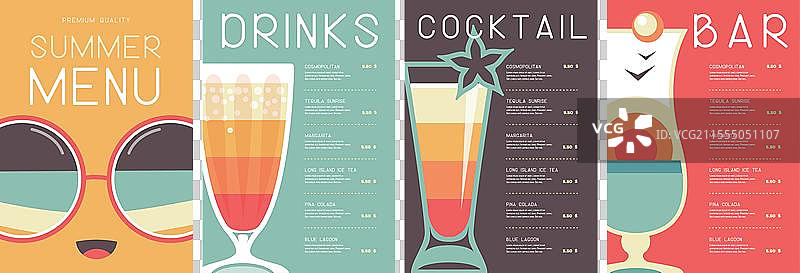 复古夏季餐厅鸡尾酒菜单设计图片素材