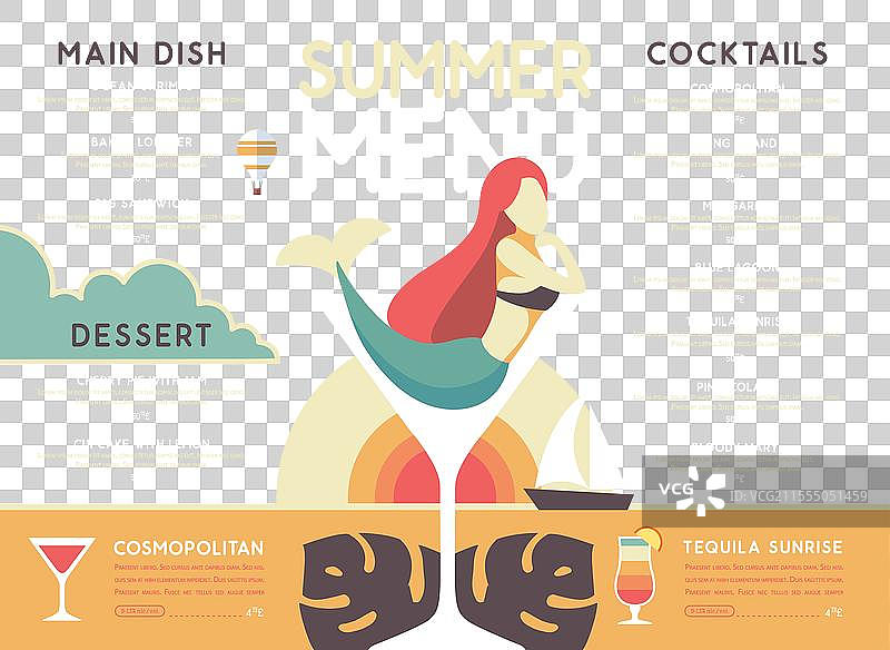 复古夏季餐厅鸡尾酒菜单设计图片素材