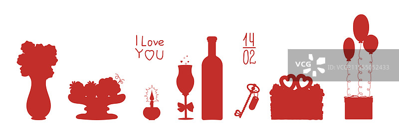 情人节单色剪影套装图片素材