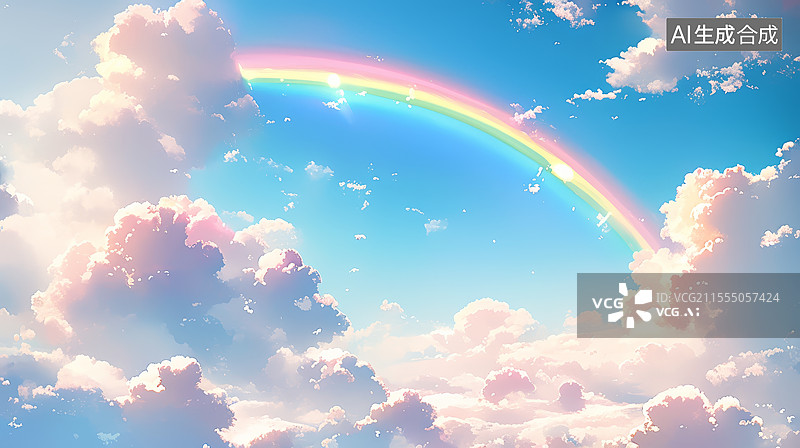 【AI数字艺术】天空白云和彩虹漫画图片素材