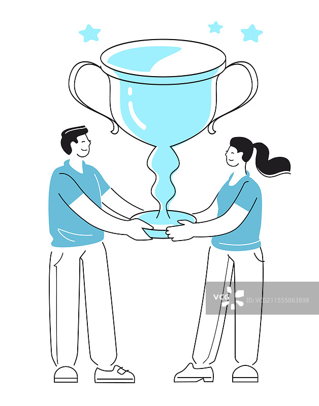 团队成员手持奖项，展现团队合作精神图片素材