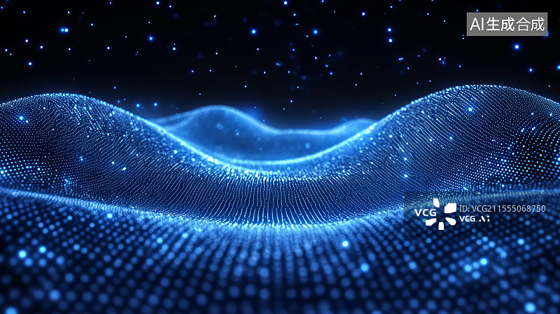 【AI数字艺术】抽象蓝色粒子波浪科技主题背景图片素材