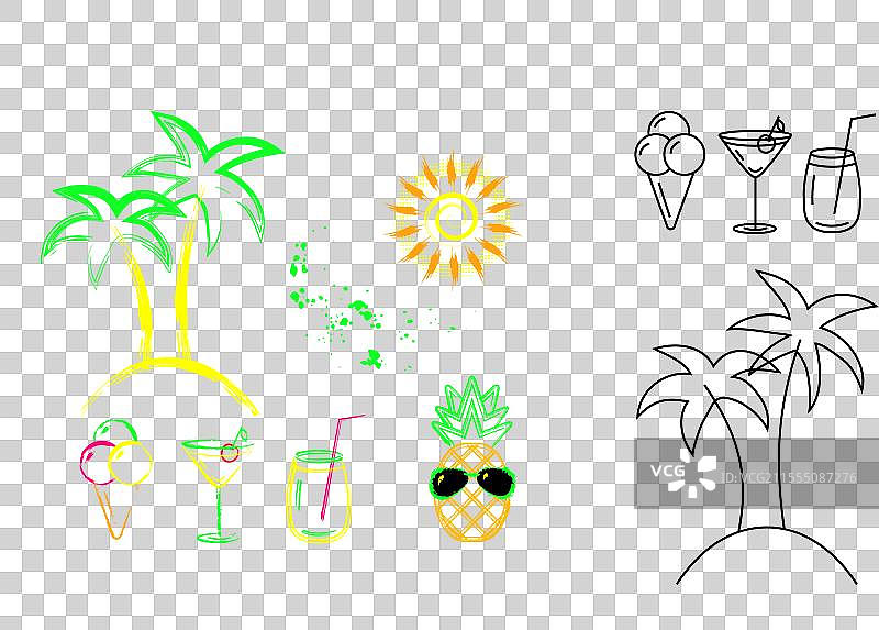 夏季假期物品的霓虹画剪贴画图片素材