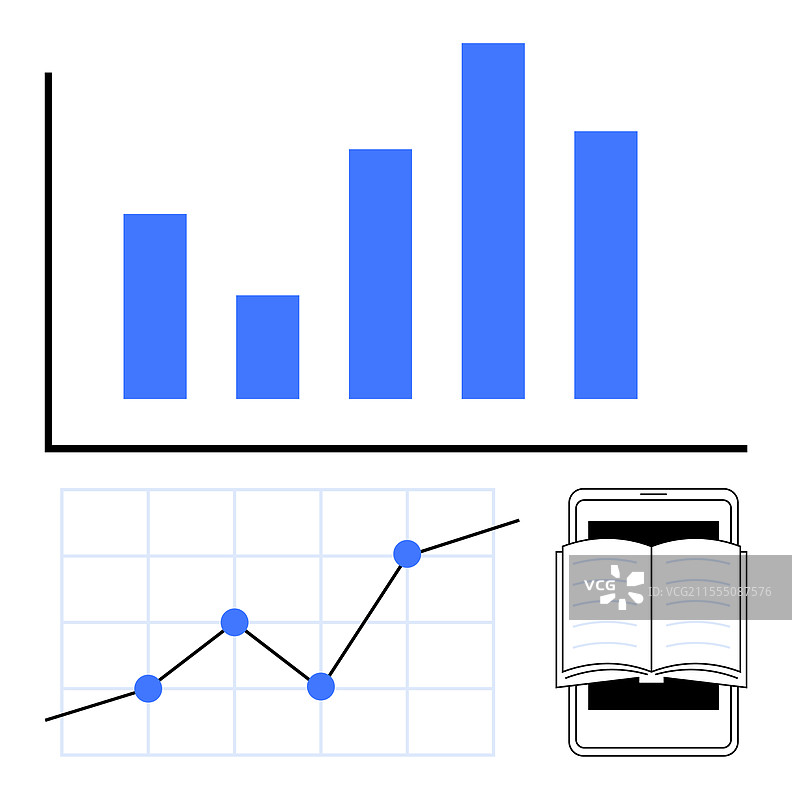 数据图表，包括折线图、柱状图和开放图表图片素材