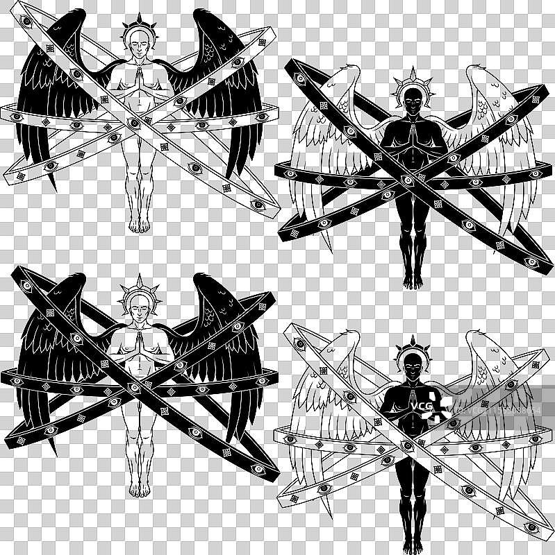 祈祷的天使与天上的光环图片素材