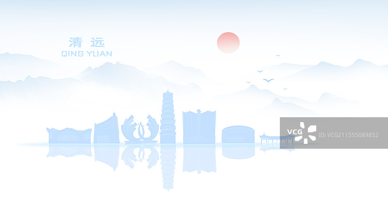 清远城市建筑插画图片素材