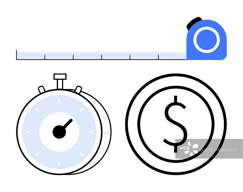 卷尺、秒表和美元符号图片素材