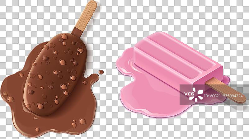 融化的冰淇淋组合，孤立在白色背景上图片素材