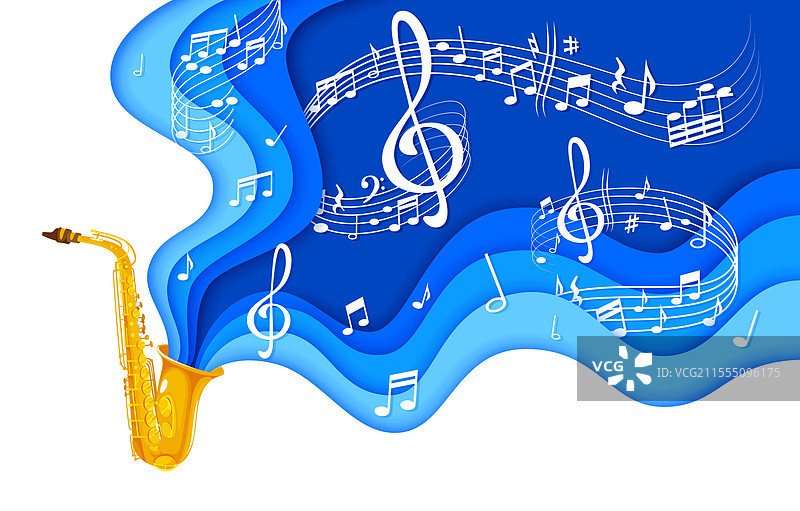 剪纸萨克斯ophone音乐背景与音符图片素材