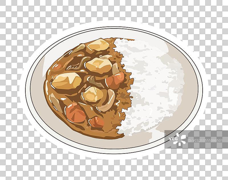 手绘日漫胡萝卜土豆洋葱咖喱饭免抠插画元素图片素材