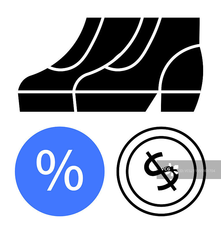 带有百分比和美元图标的鞋子图片素材