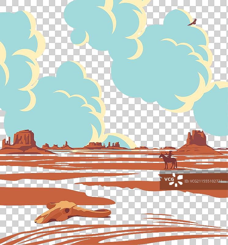 西部风景中骑马的印第安人剪影图片素材