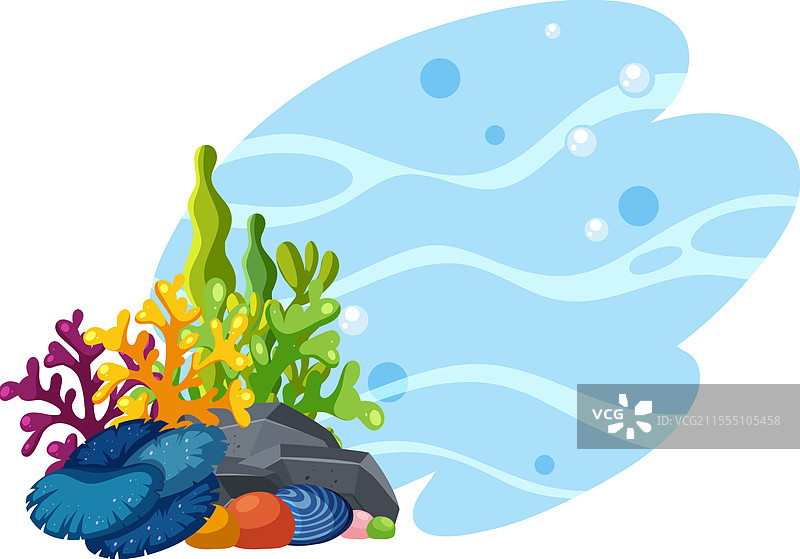 生动的海洋生物与珊瑚和气泡图片素材