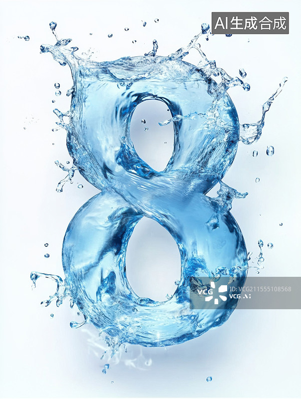 【AI数字艺术】蓝色水花数字创意立体3D阿拉伯数字图片素材