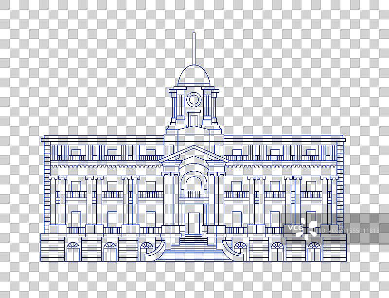 城市地标建筑广州粤海关博物馆线条矢量插画免扣元素图片素材
