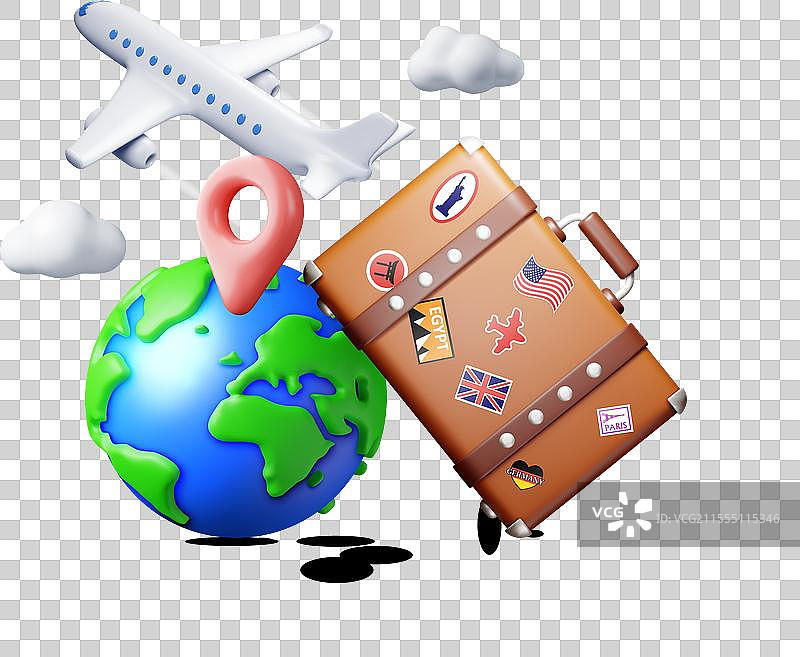 3D复古旅行包、地球仪和飞机图片素材