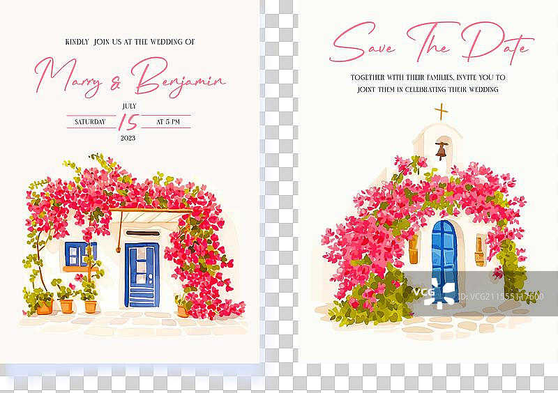 手绘水彩婚礼邀请函图片素材