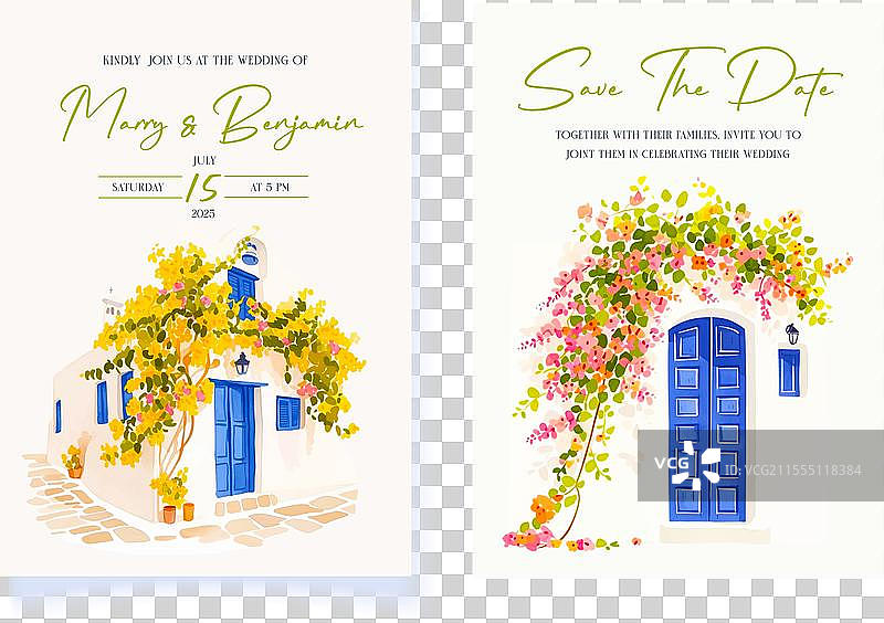 手绘水彩婚礼邀请函图片素材