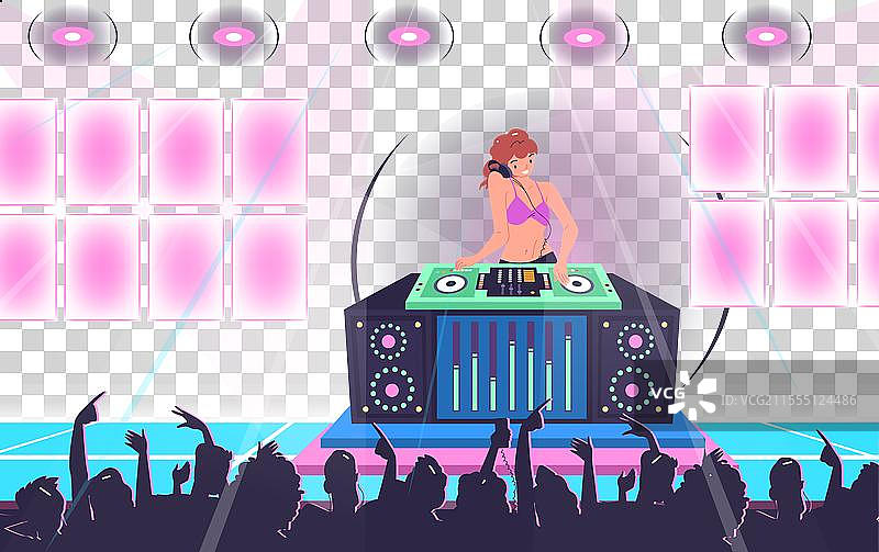 女DJ在唱盘上进行采样图片素材