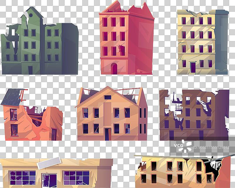 破败的城市建筑，受损的房屋，战争遗迹图片素材