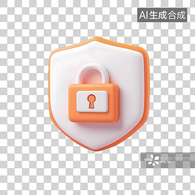 【AI数字艺术】3D图标盾锁网络安全免抠元素图片素材