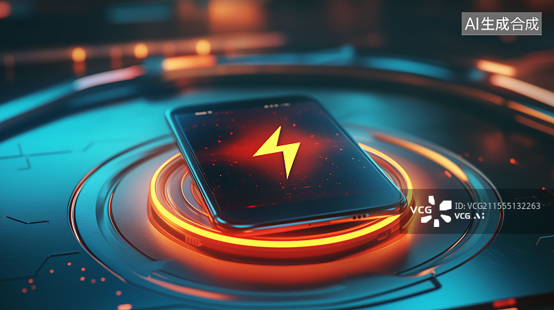 【AI数字艺术】手机在无线充电器上充电3D概念图图片素材