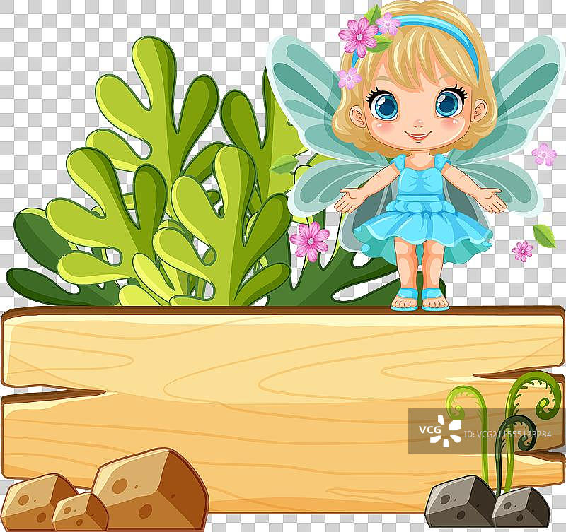 可爱的仙女站在空白的木牌上图片素材