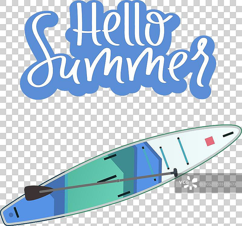 你好，夏天的信息与立式划水板图片素材