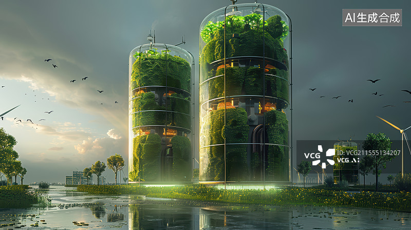 【AI数字艺术】绿色未来城市风光图片素材