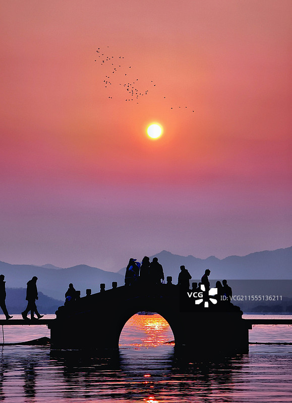 西湖落日图片素材