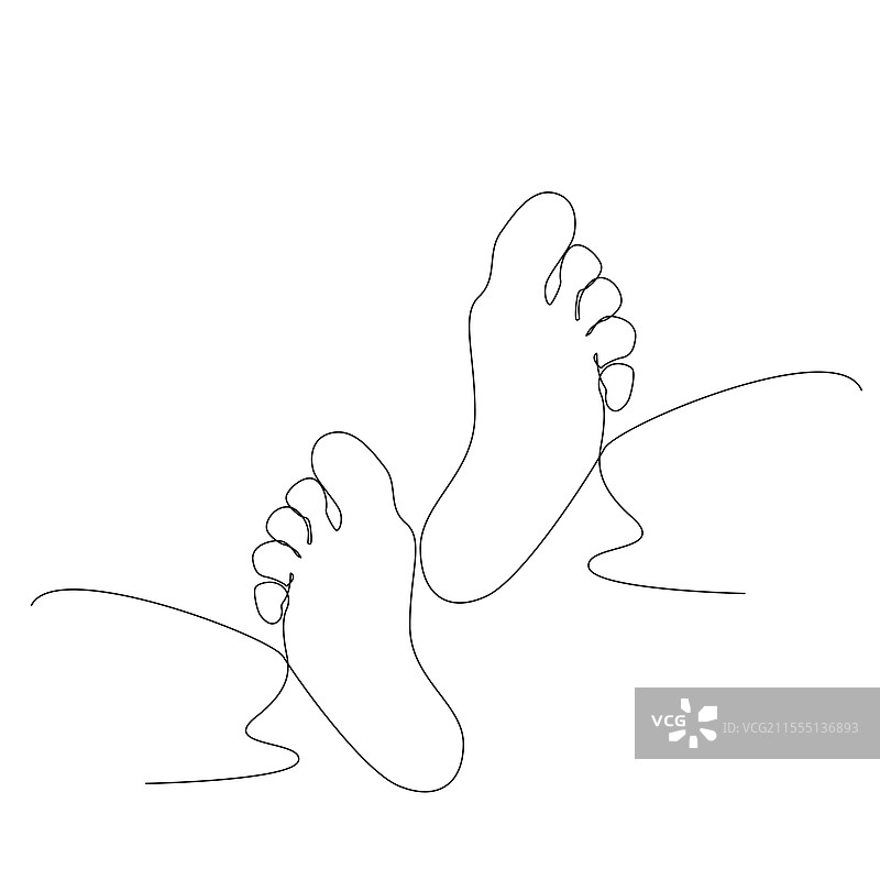 光脚的连续细线极简风格的脚图片素材