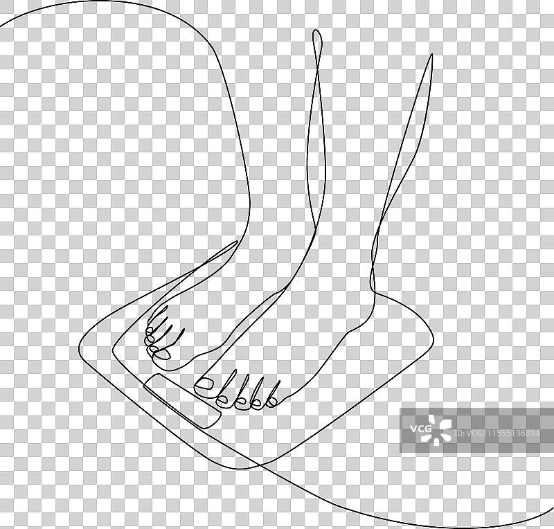 光脚站在体重秤上的连续细线图片素材