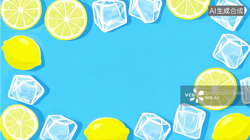 【AI数字艺术】2D卡通夏天清新柠檬插画背景常规图片素材