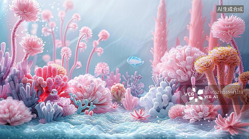 【AI数字艺术】毛毡风格 梦幻海底珊瑚花园  多彩海洋生物乐园图片素材
