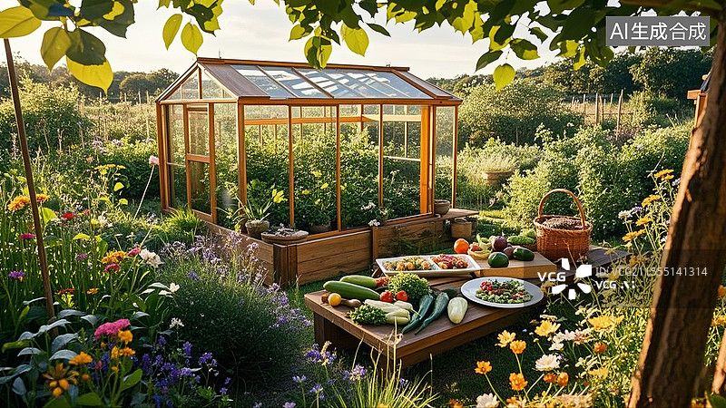 【AI数字艺术】现代田园私家菜园花园图片素材