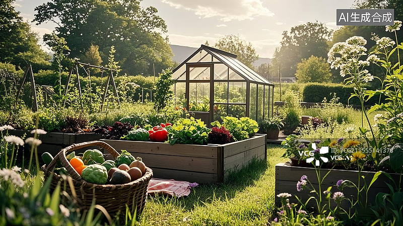 【AI数字艺术】现代田园私家菜园花园图片素材