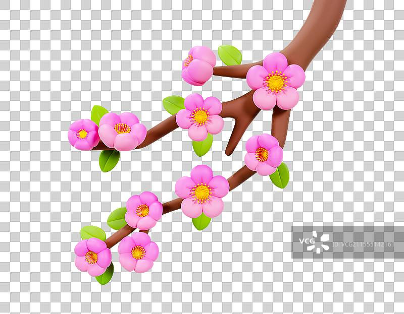 3D立体春天梅花枝樱花树枝元素腊梅元素树枝元素图片素材
