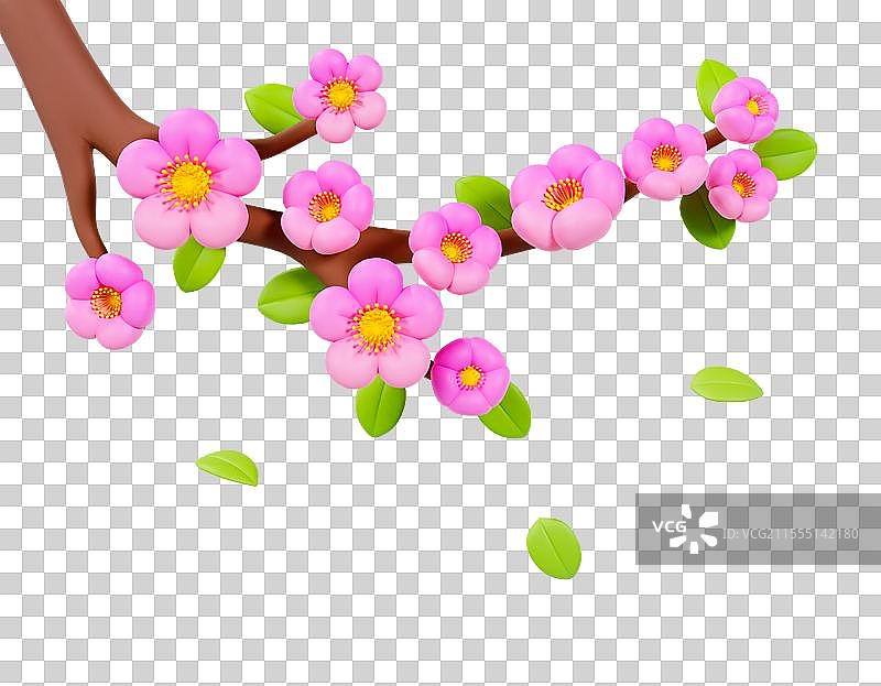3D立体春天梅花枝樱花树枝元素腊梅元素树枝元素图片素材
