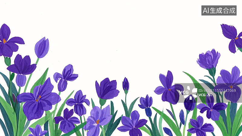 【AI数字艺术】2D卡通植物紫色花朵插画背景居下图片素材