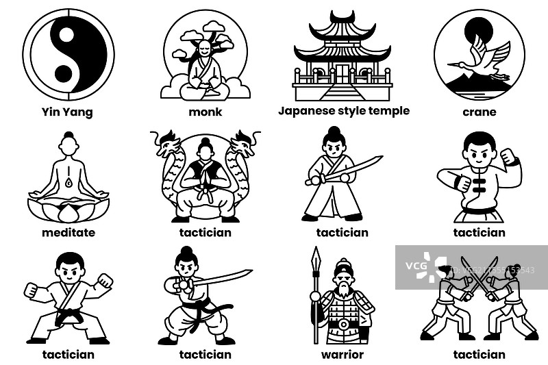 中国武士概念的一组图像图片素材