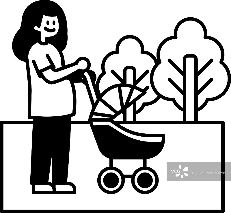 一位女性在公园里推着婴儿车图片素材